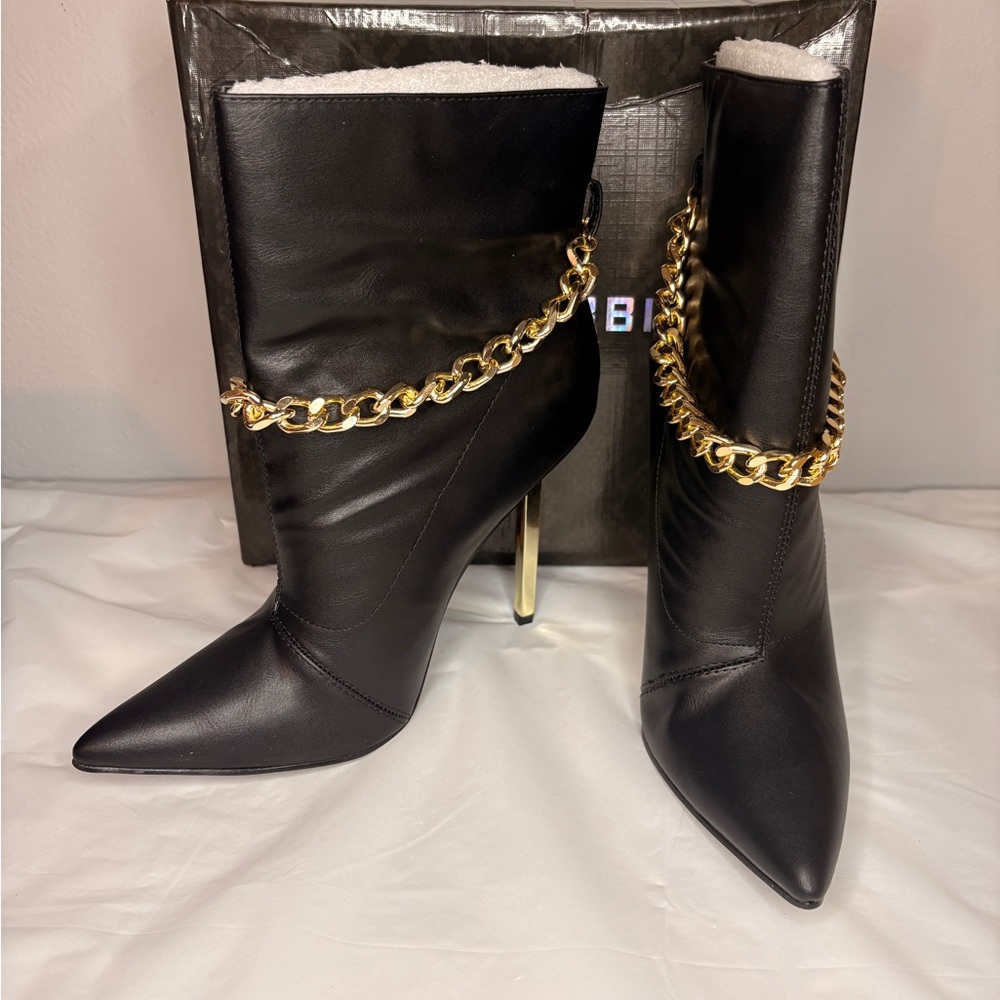 Cape Robbin Black Ankle Boots with Gold Chain Accent - Picture 2 of 6